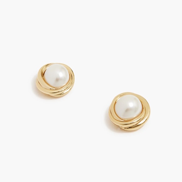 New JCREW Pearl and Gold Stud Earrings $29 BU559 - Picture 1 of 3